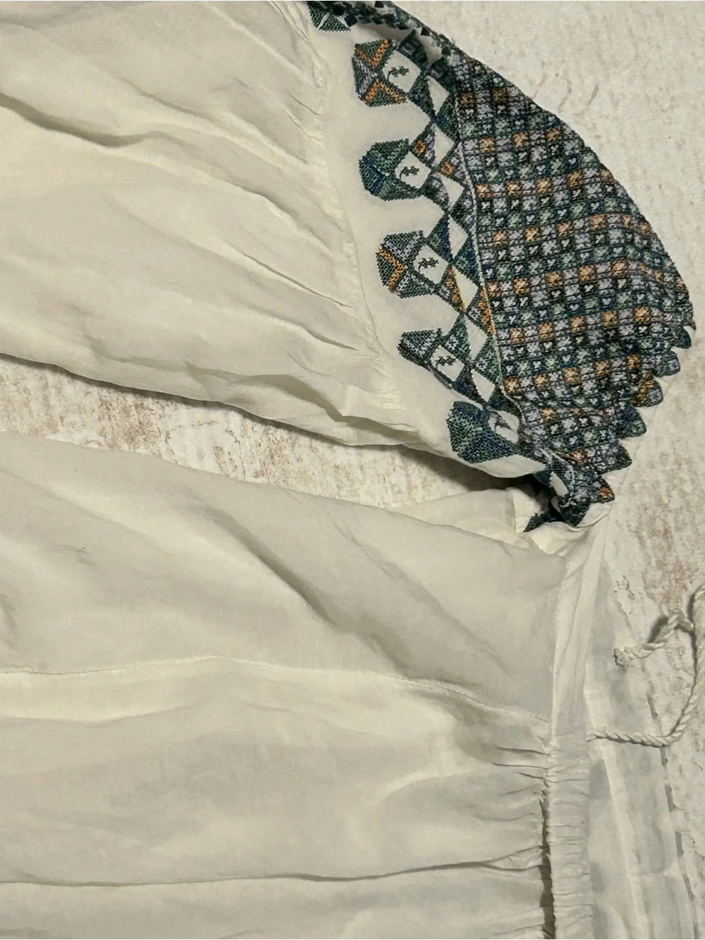 Free People Boho White Off-Shoulder Tunic with Teal Embroidery